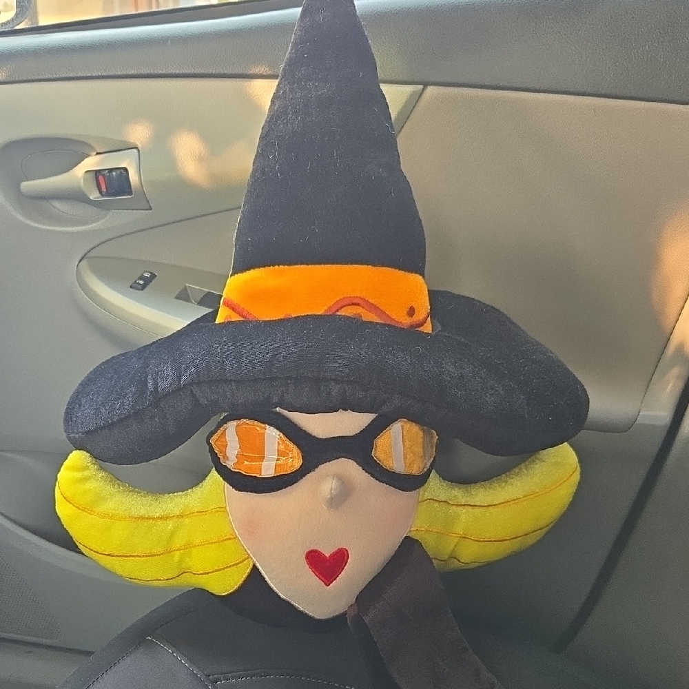 Halloween Decor Witch Plush with Black Hat and Yellow Hair